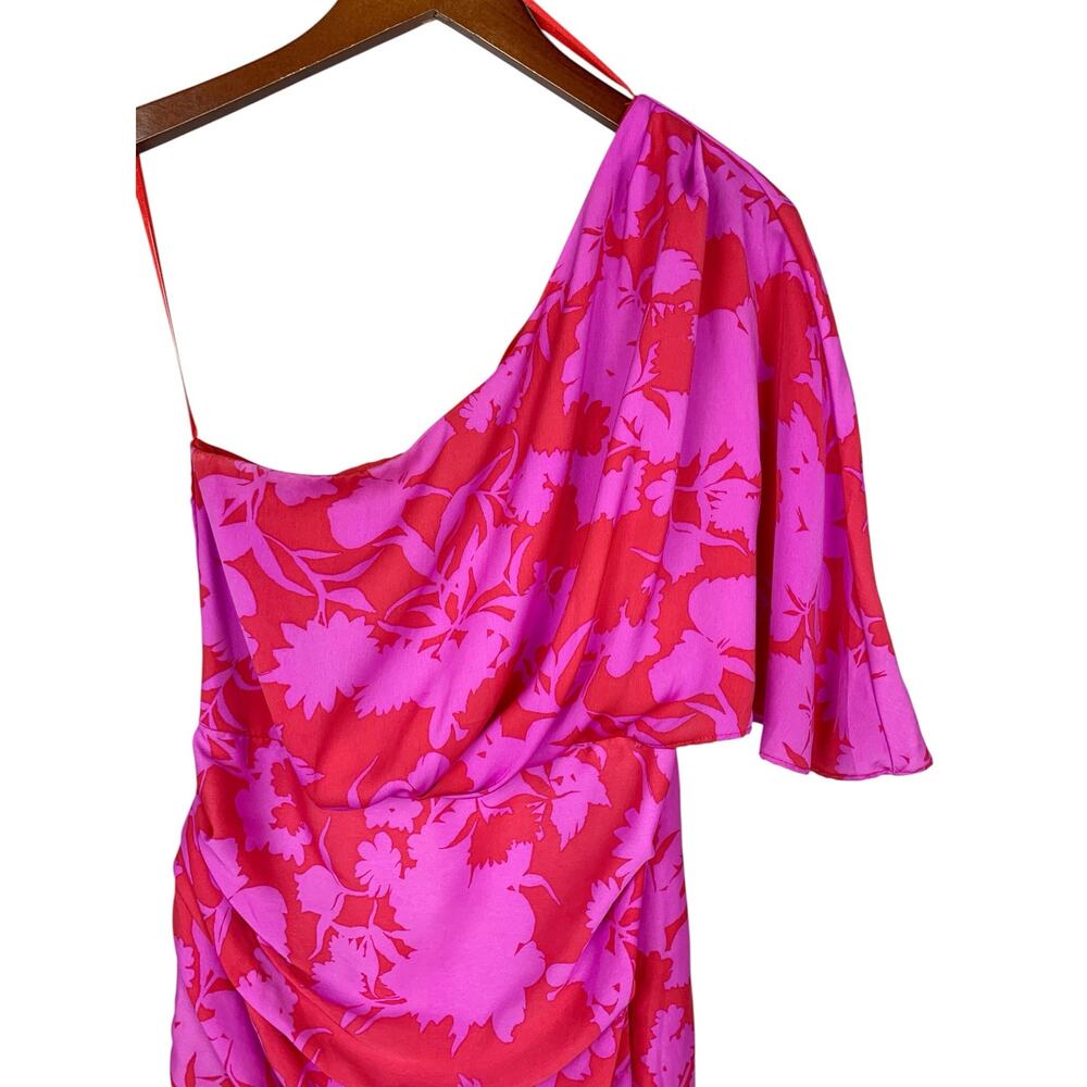 DO + BE One Shoulder Midi Dress Pink Red Floral Women's S Cocktail Wedding Guest - Picture 3 of 9